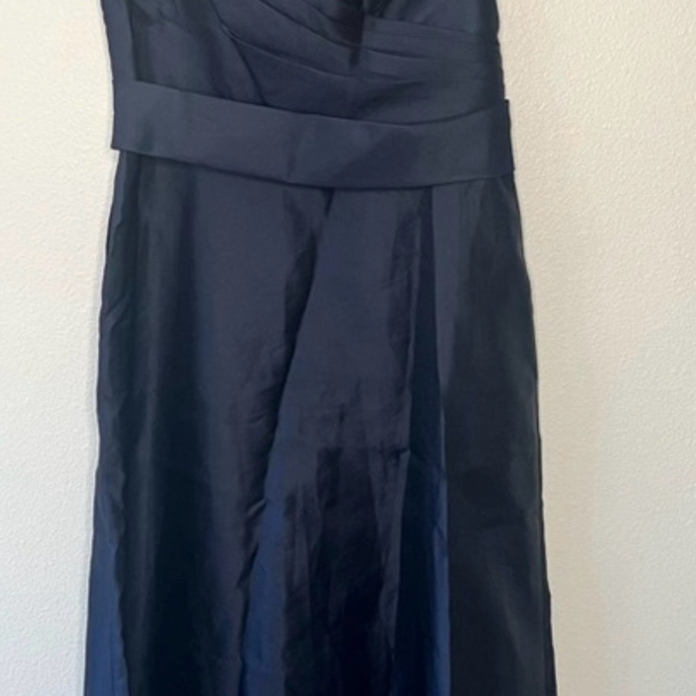 NEW ALFRED SUNG Midnight Blue Off the Shoulder Satin Gown Dress Size 18 - Picture 4 of 11